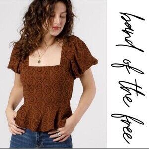 NWT Small Brown eyelet Palmer top